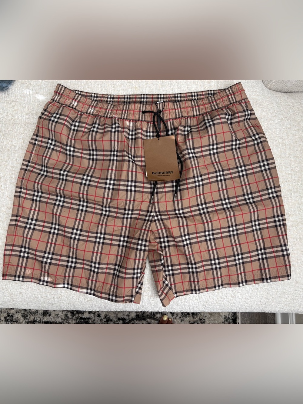 Burberry Tan Black Red Classic Check Swim Shorts